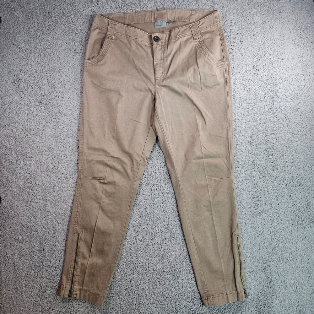 Athleta Pants Women Size 14 Ankle Zip Khaki-Brown Stretch